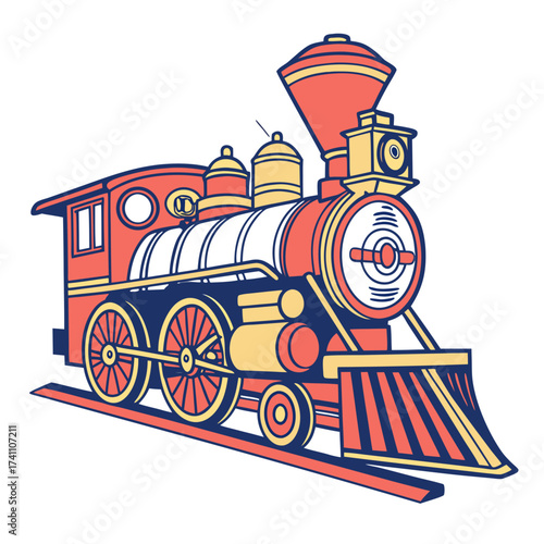 Colorful cartoon steam engine train on white background