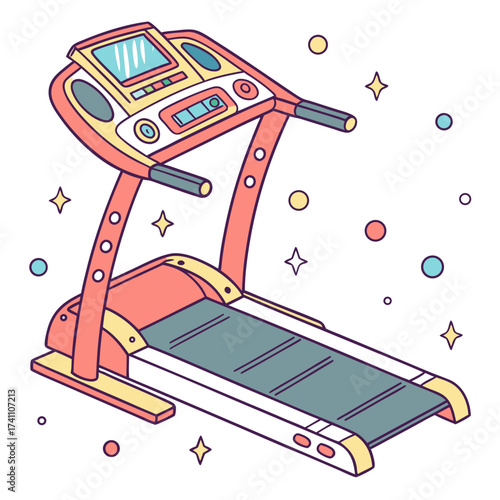 Colorful cartoon treadmill with screen and stars exercise machine