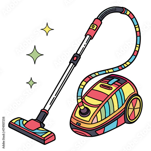 Colorful cartoon vacuum cleaner with sparkling stars 2
