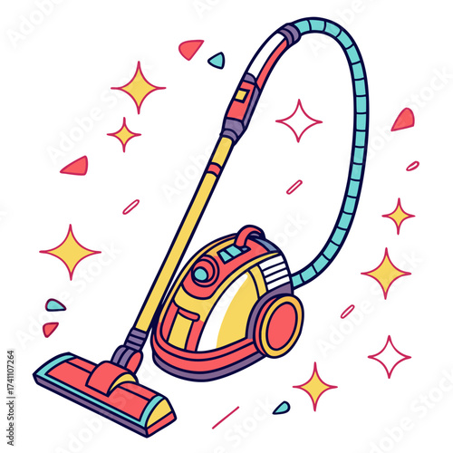 Colorful cartoon vacuum cleaner with sparkling stars 3