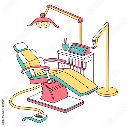 Colorful dental chair and equipment illustration dentist