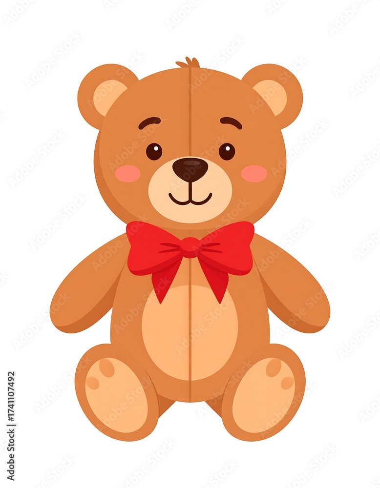 Obraz premium Adorable brown teddy bear with a red bow, smiling on a white background