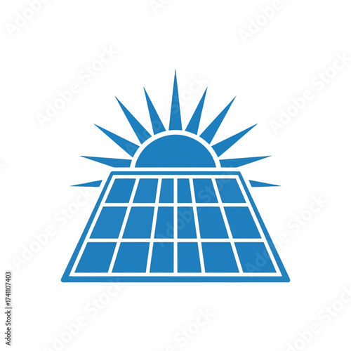 Vector illustration of blue solar panel icon symbol of alternative energy sources, renewable energy, green technology, and sustainability concept