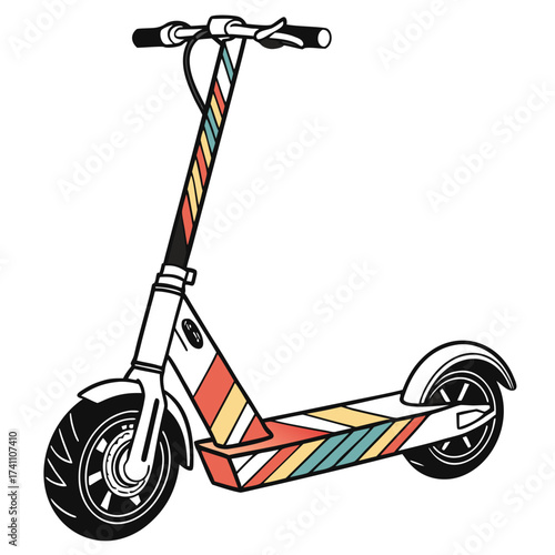 Colorful electric scooter with geometric pattern transportation 1