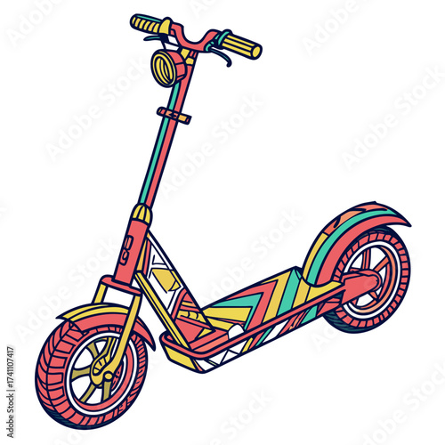Colorful electric scooter with geometric pattern transportation