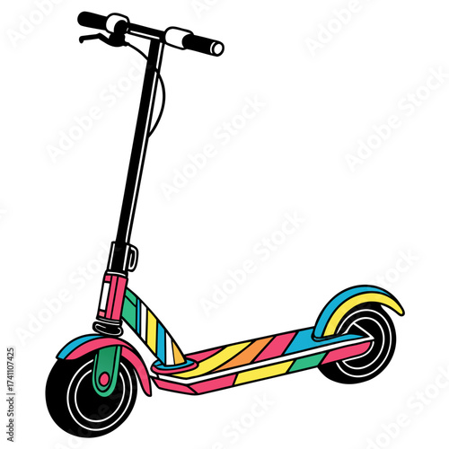 Colorful electric scooter with geometric pattern transportation 2