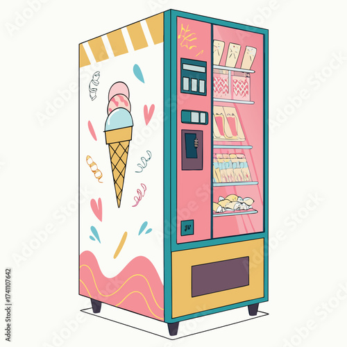 Colorful ice cream vending machine with playful design