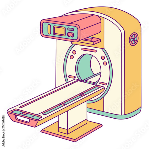 Colorful illustration of a C T scanner machine CT scanner
