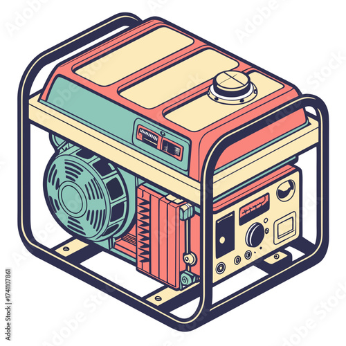 Colorful isometric generator machine illustration power