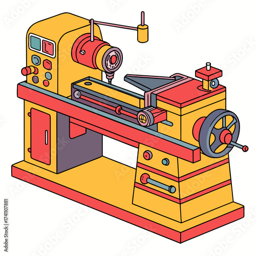 Colorful isometric lathe machine illustration industrial equipment