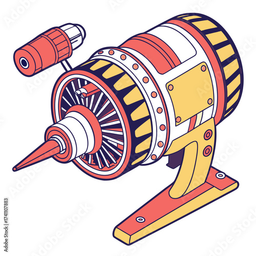 Colorful isometric jet engine illustration airplane engine