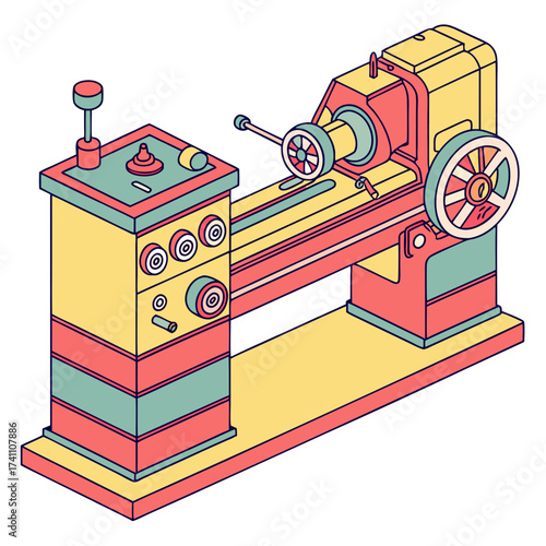 Colorful isometric lathe machine illustration industrial