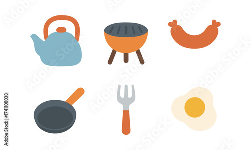 Colorful flat icons of kitchen utensils and bbq essentials