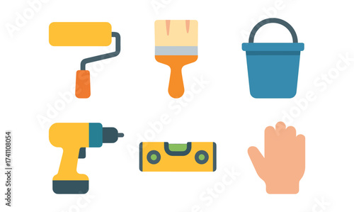 Flat colorful home improvement tools collection and equipment icons