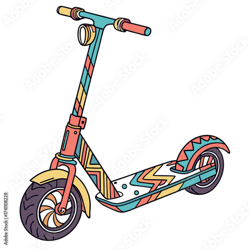 Colorful patterned electric scooter illustration transportation
