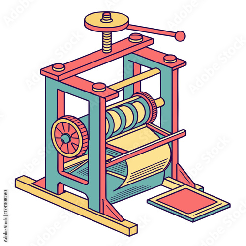 Colorful printing press machine isometric industrial