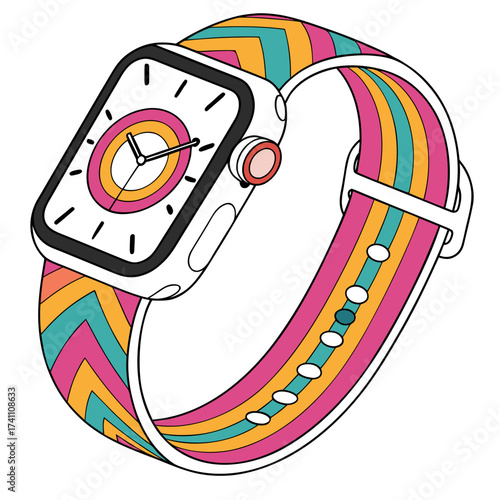 Colorful smartwatch with chevron pattern strap wearable technology