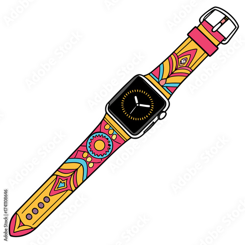 Colorful smartwatch with patterned strap wearable technology 1