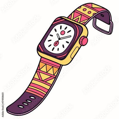 Colorful smartwatch with geometric patterned strap