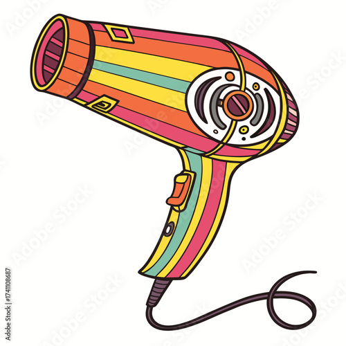 Colorful striped hair dryer illustration hairdryer