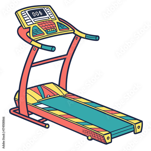 Colorful treadmill with digital display and patterned deck