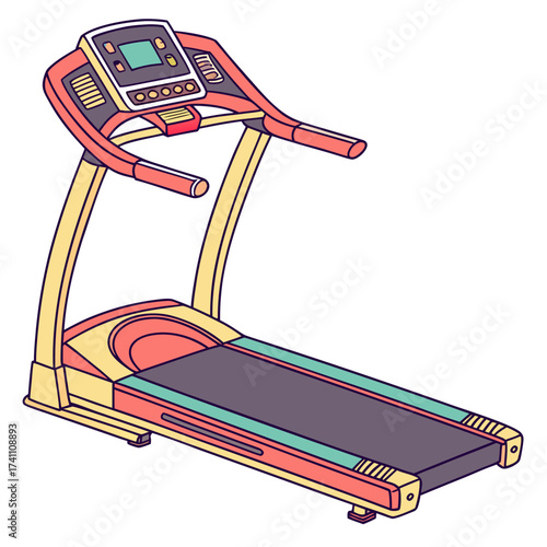 Colorful treadmill with display screen illustration