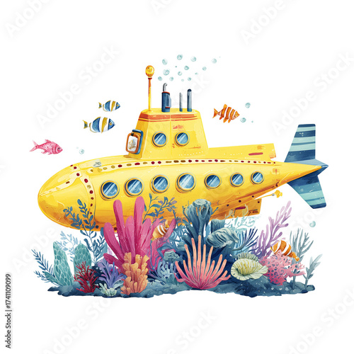  Yellow Submarine Illustration A Fun and Colorful isolated on transparent White background png