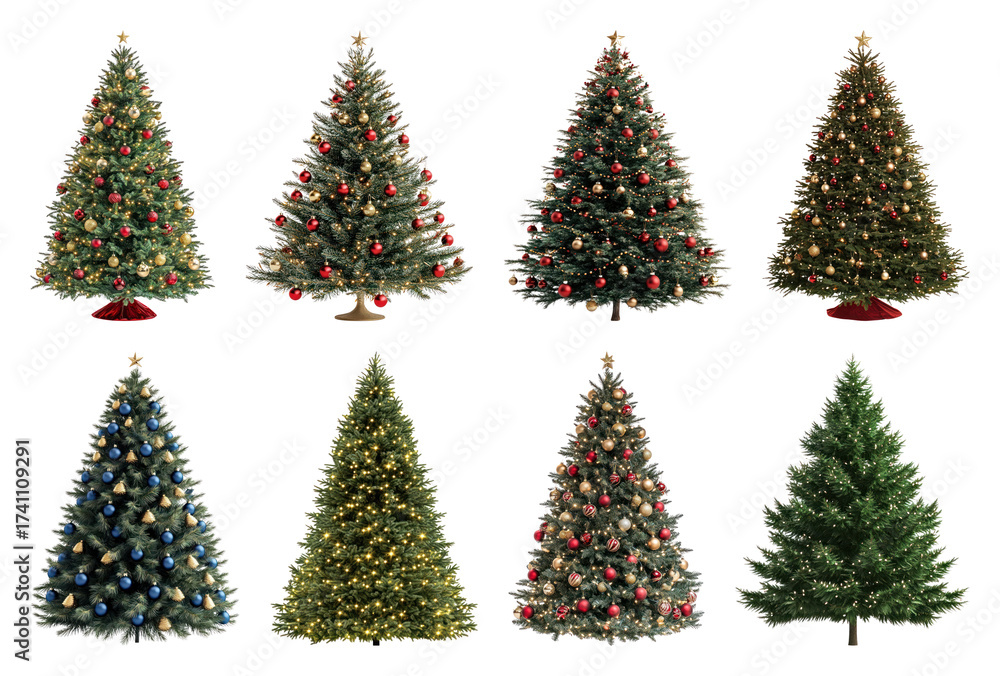 Fototapeta premium Diverse decorated Christmas trees