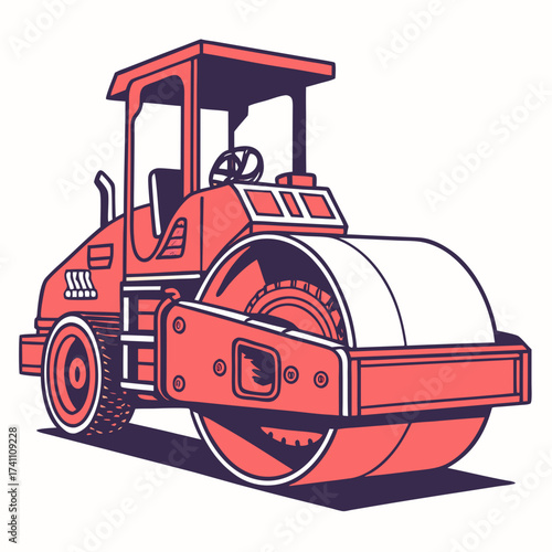 Coral and Purple Road Roller Machine Illustration construction