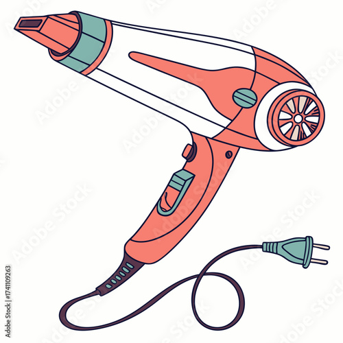 Coral and teal hair dryer with cord and plug hairdryer