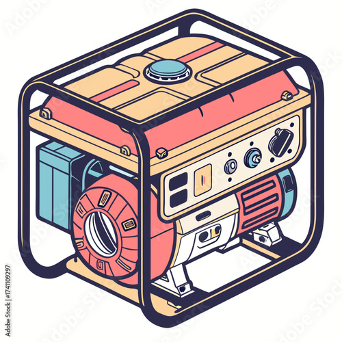 Coral and yellow portable generator illustration diesel generator