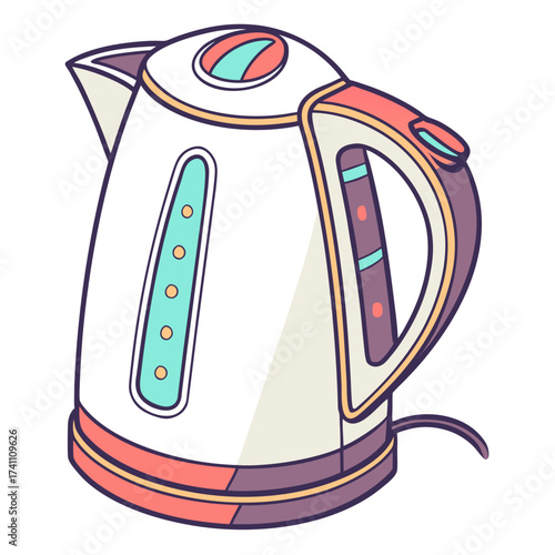 Electric kettle with teal and coral accents kitchen appliance