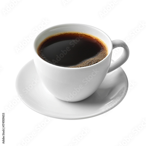 White porcelain cup of black coffee isolated on transparent White background png