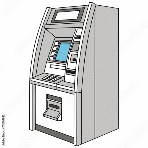 Gray A T M machine with blue screen and keyboard cash machine