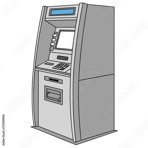 Gray A T M machine with blue screen and keypad cash machine