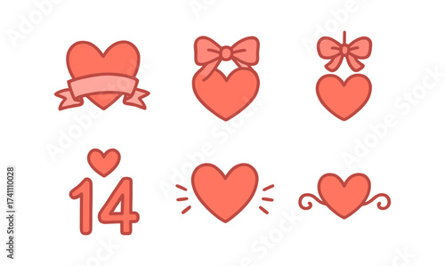 Minimalist valentine's day heart icons collection with bows and ribbons