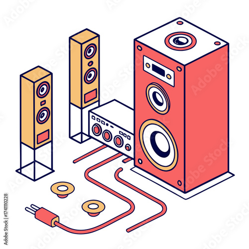 Isometric home theater speakers and receiver sound system