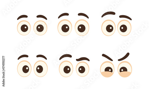 Cartoon eyes expressions set with eyebrows on white background
