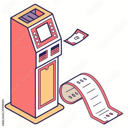 Isometric ticket printing machine with receipt and paper