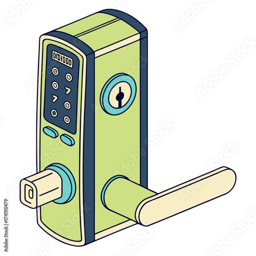 Light green smart door lock with digital keypad and keyhole