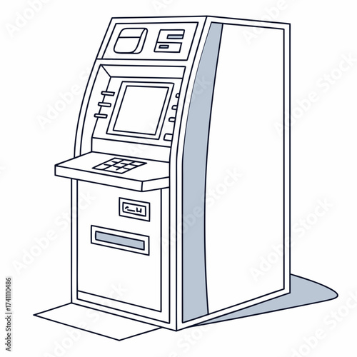 Line art A T M machine with screen and keypad atm machine