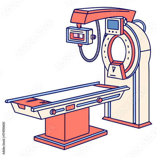Medical scanner machine and patient bed illustration