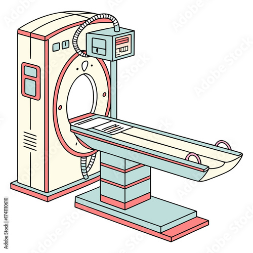 Medical scanner machine with patient bed and control panel