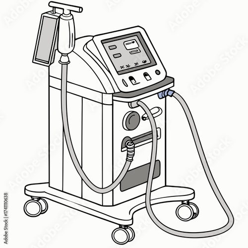 Medical ventilator machine with screen and tubes medical equipment