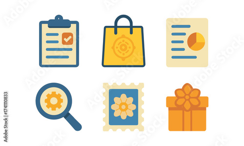 Colorful collection of business and shopping icons in flat design style