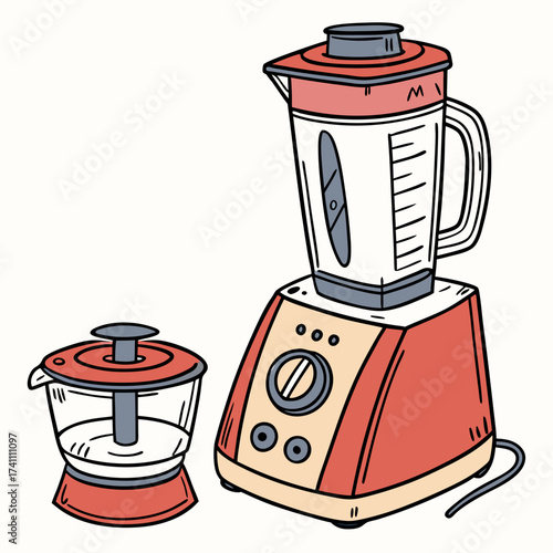 Red and beige blender and food processor illustration