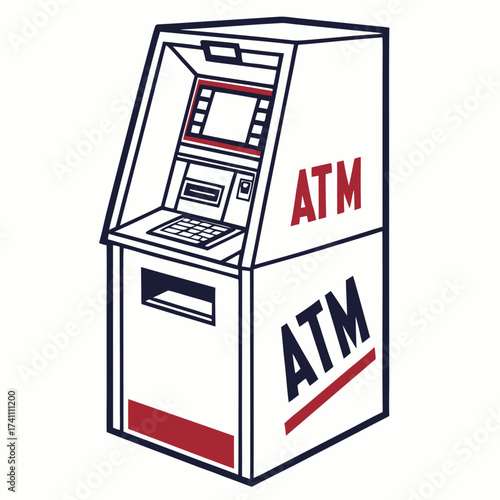 Red and Blue A T M Machine Graphic on White cash machine