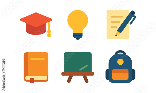 Colorful academic icons for education and learning concepts