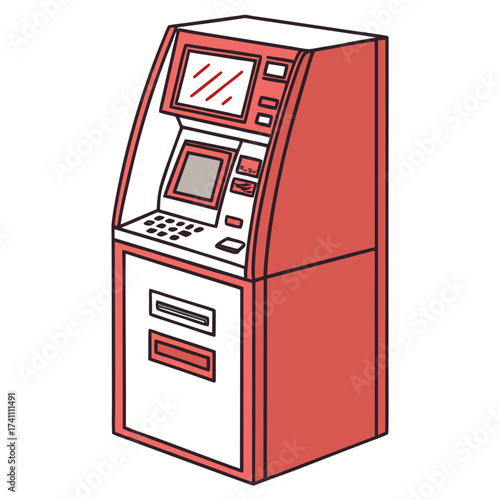 Red and white A T M machine illustration cash machine