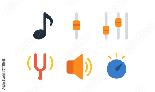 Music and sound control icons: flat design collection for audio interfaces